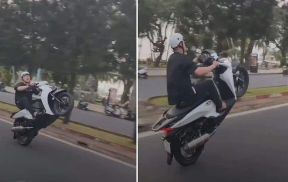Nam thanh niên bốc đầu xe trên đường TP. Vũng Tàu bị người dân quay lại (Ảnh cắt từ clip)