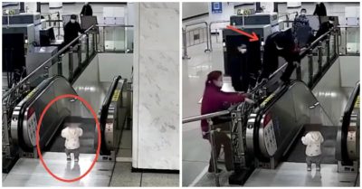 Video nam nhân viên nhảy qua lan can, cứu cậu bé mới biết đi sắp ngã xuống thang cuốn