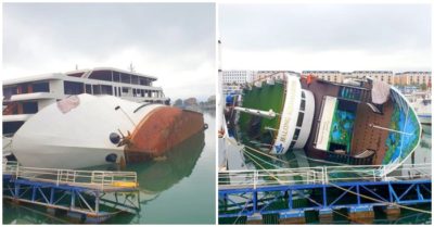 Du thuyền tiền tỷ đang neo đậu, bất ngờ lật nghiêng trên vịnh Hạ Long