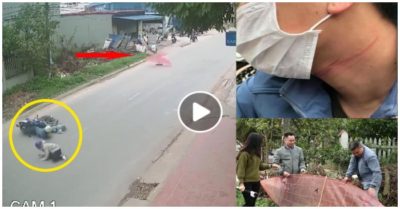 Video đang di chuyển bằng xe máy, cả gia đình bất ngờ ngã xuống đường vì vướng vào dây diều