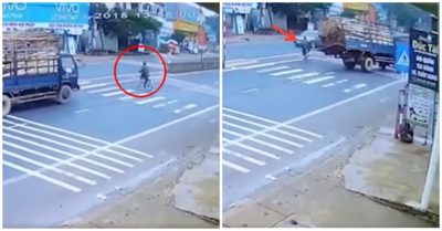 Video tài xế đánh lái, cứu mạng kịp thời người đàn ông đi xe đạp qua đường