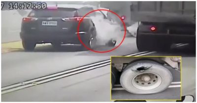 Video lốp xe ben phát nổ kinh hoàng, ôtô con đi bên cạnh ‘bay’ luôn cửa kính