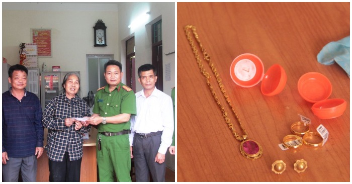 Công an trả lại số vàng ông Tiến nhặt được cho bà Nguyễn Thị Mọc.