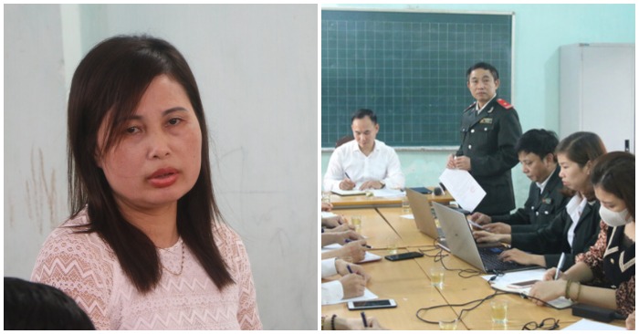 Cô giáo Nguyễn Thị Tuất và đoàn thanh tra tại buổi họp.