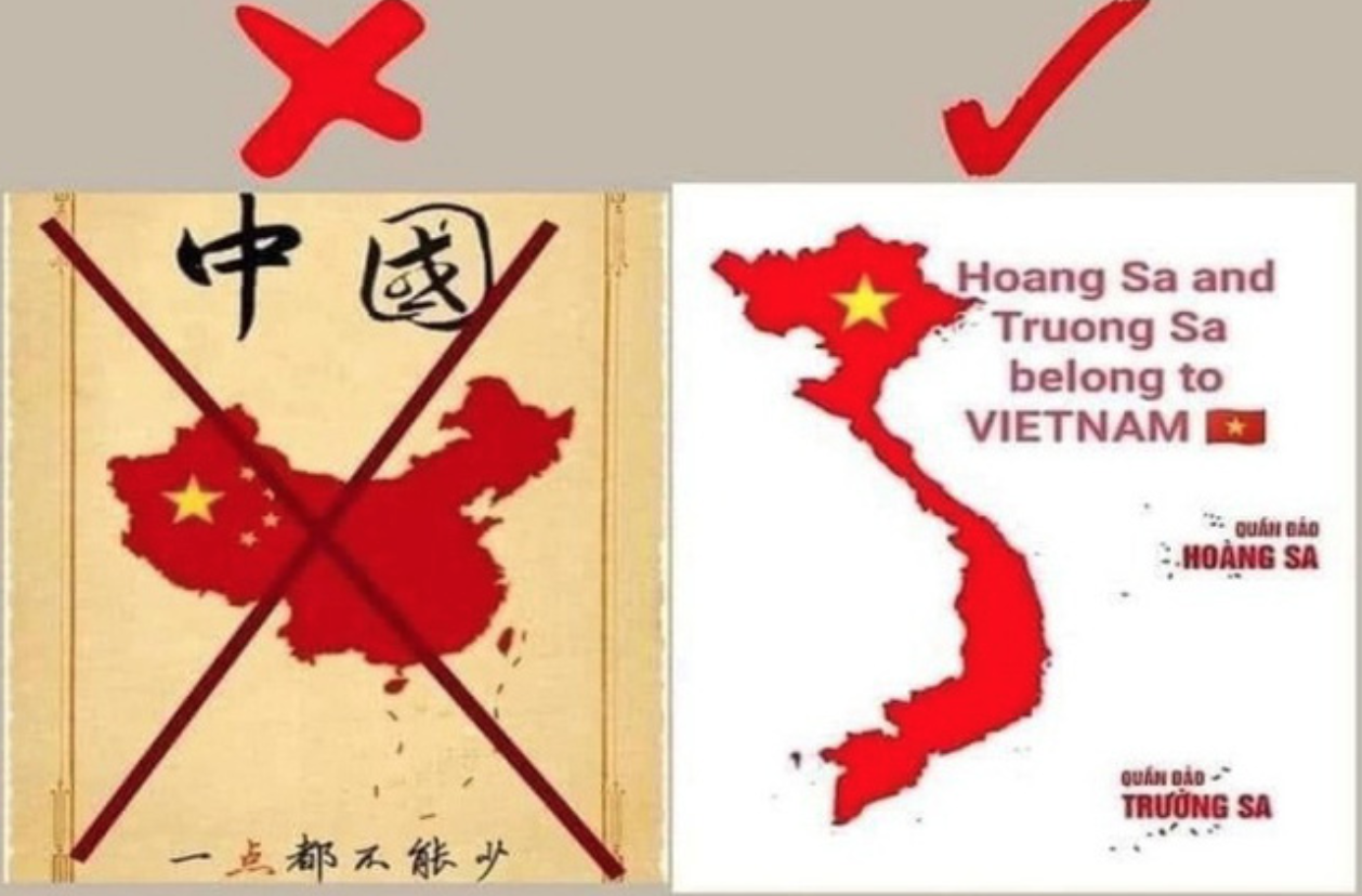 Cư dân mạng Việt Nam chia sẻ rộng rãi bức ảnh này để phản đối đường lưỡi bò và khẳng định chủ quyền của Việt Nam đối với quần đảo Hoàng Sa, Trường Sa (ảnh chụp màn hình VTV).