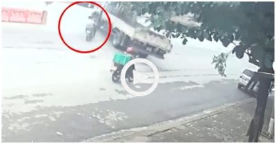 Video tông vào hông ôtô tải đang quay đầu, nam thanh niên nằm lọt dưới gầm xe