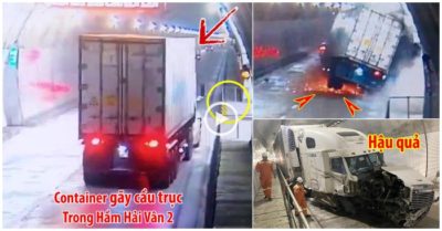 Video gãy cầu trục, xe đầu kéo mất lái đâm vào thành hầm Hải Vân 2 tóe lửa