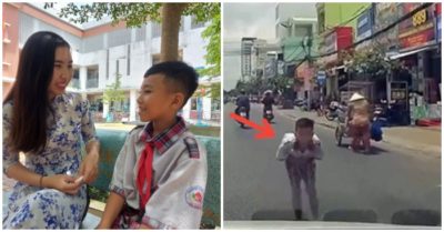 Cậu bé con bác thợ hồ cúi đầu chào tài xế nhường đường: ‘Em thấy rất vui và hạnh phúc’