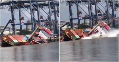 Video: Tàu lật nghiêng,18 container rơi xuống sông ở Sài Gòn