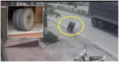 Video chán chạy, lốp xe ben tự ‘giải thoát’ lao vỡ cửa kính nhà dân bên đường