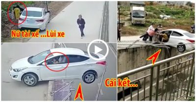 Video khoảnh khắc nữ tài xế lùi xe kinh hoàng, khiến ôtô lủng lẳng trên lan can