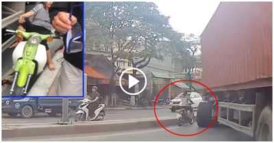 Video cố vượt xe container dù chỉ còn một khe nhỏ, người phụ nữ bị chèn gãy chân