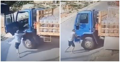 Video khoảnh khắc tài xế chạy theo ngăn xe tải chở gas trôi tự do ra đường