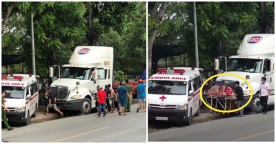 Video hiện trường vụ nam tài xế gục trong cabin khi xe container vẫn nổ máy, đèn vẫn chớp