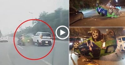 Video tông lật xe công nghệ, tài xế xe Kia Soul bỏ chạy