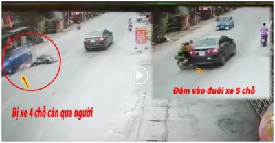 Video ôtô 5 chỗ dừng đột ngột khiến 2 cô gái tông vào đuôi, ngã ra đường bị ôtô khác cán