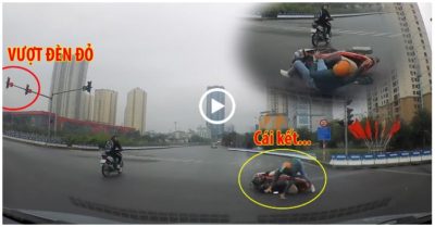 Video vượt đèn đỏ, nam thanh niên đi xe máy ngã lộn vòng trên đường