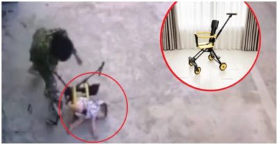 Video khoảnh khắc xe đẩy lật, bé trai ngã đập mặt xuống đất bị thương