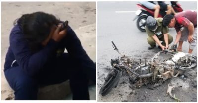 Video đổ xăng đi được hơn chục cây số thì xe máy bất ngờ bốc cháy, chủ xe ôm mặt khóc