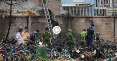 Video: Hơn 70 xe máy trong bãi giữ CSGT bị cháy rụi trong đêm