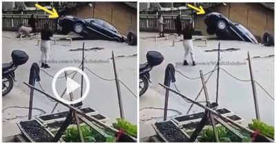 Video tài xế nhầm chân ga, ôtô rơi từ tầng 3 xuống lật ngửa