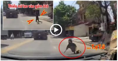 Video khoảnh khắc lao vào đầu xe ôtô, cô gái được tài xế cứu sống