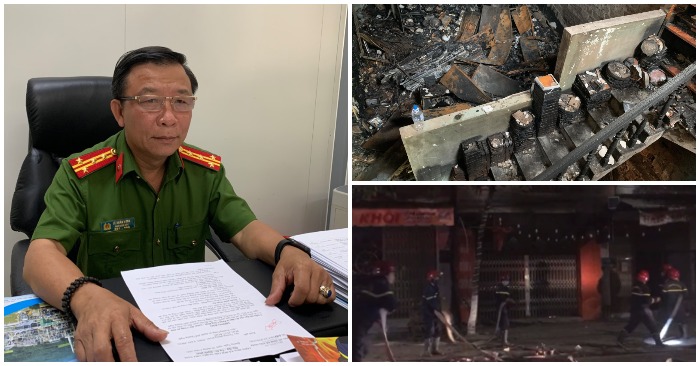 Đại tá Lê Xuân Hưng, Phó giám đốc Công an tỉnh Quảng Ngãi, giải thích công tác chữa cháy trong vụ hỏa hoạn khiến gia đình 4 người và một thai nhi tử vong thương tâm