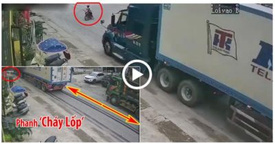 Video phanh ‘cháy lốp’ hàng chục mét, xe container vẫn tông văng 2 người đi đường
