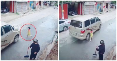 Clip: Khoảnh khắc em bé băng qua đường suýt bị ôtô tông trúng