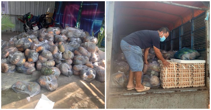 3 tấn bí rợ, 1 tấn khoai lang và 3.000 trứng gà từ TP. Cao Lãnh (Đồng Tháp) tiến về Sài Gòn (ảnh chụp màn hình trên báo Thanh Niên).