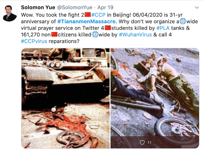 Cư dân mạng chia sẻ lại hình ảnh về vụ Thảm sát Thiên An Môn ngày 4/6/1989 (ảnh chụp từ Twitter).