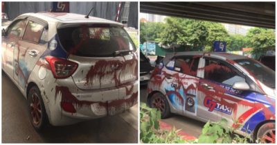 Tài xế taxi choáng váng khi phát hiện xe bị tạt sơn đỏ chằng chịt