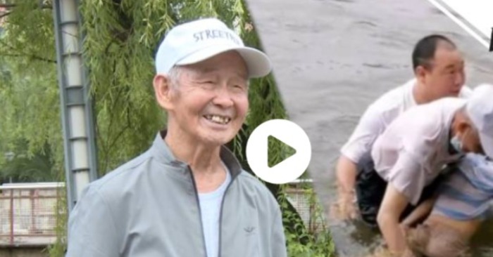Cụ ông 81 tuổi kể lại quá trình cứu cháu bé (ảnh chụp màn hình trên wakwb.com).