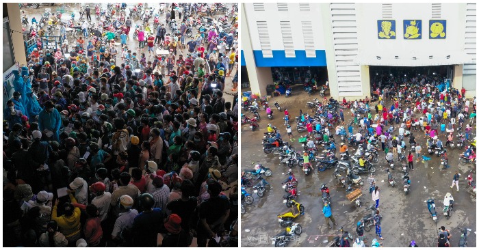 Trưa 5/7, gần 2.000 tiểu thương tại chợ đầu mối Bình Điền (quận 8) ùn ùn kéo đến chờ lấy phiếu xét nghiệm Covid-19 (ảnh chụp màn hình trên báo VnExpress).