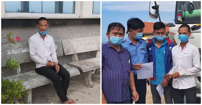 Nhân viện và trưởng chốt ra vẫy xe nhờ chở anh Nghĩa về quê (ảnh facebook Nguyễn Hải).