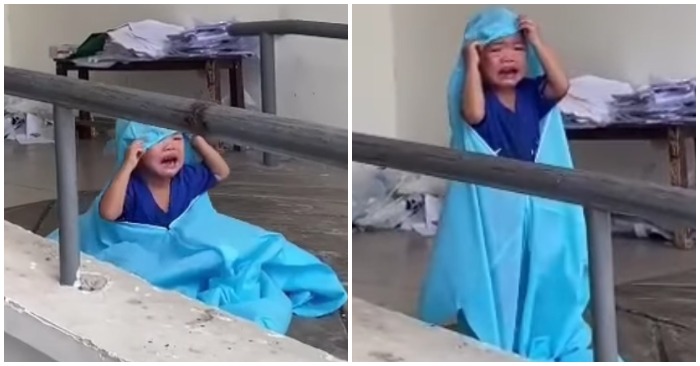 Em bé F0 khóc đòi mẹ trong khu cách ly (ảnh cắt từ clip).