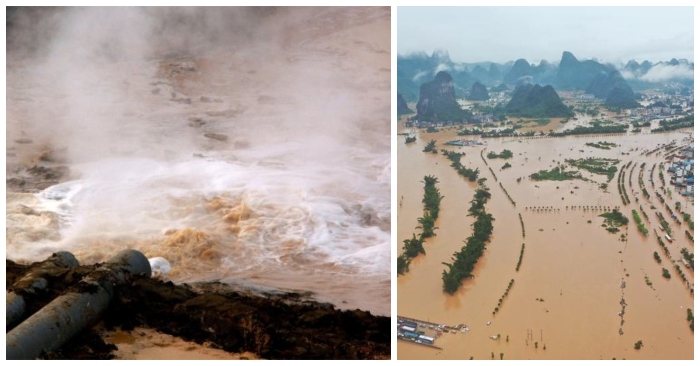Mưa lớn làm vỡ 2 đập thủy điện tại Trung quốc; hạ lưu ngập lụt, người dân phải sơ tán khẩn cấp.