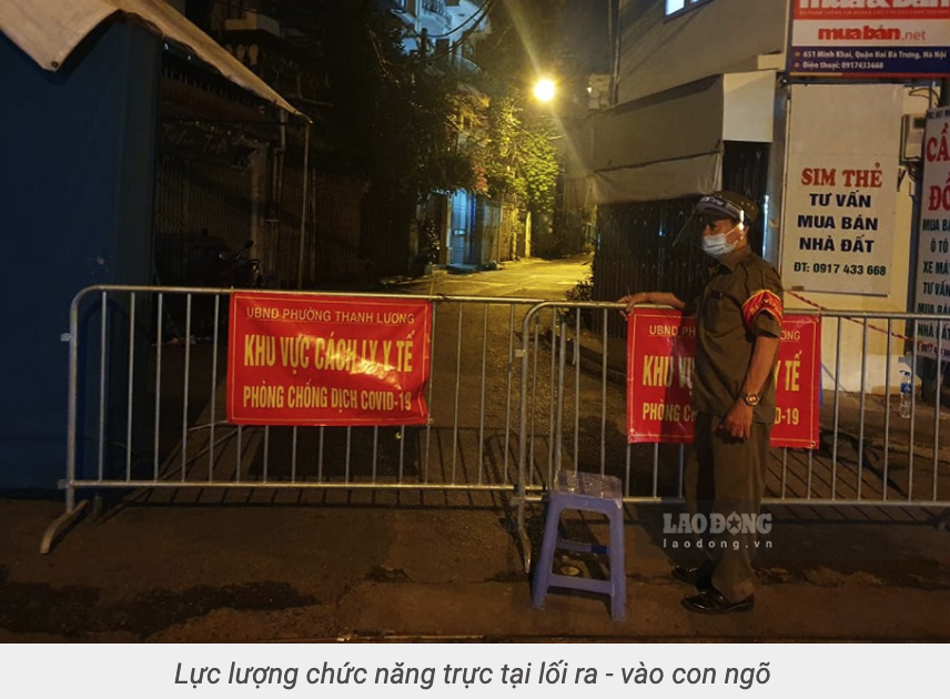 Hà Nội tạm thời phong toả ngõ 651 Minh Khai do phát hiện 20 ca nhiễm Covid-19 (ảnh chụp màn hình trên báo Lao Động). 