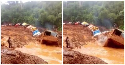 Video: Ôtô nối đuôi nhau lội qua đoạn đường bùn ngập đến cabin