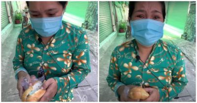 Người phụ nữ nghèo òa khóc khi nhận 2 ổ bánh mì không nhân đặc biệt