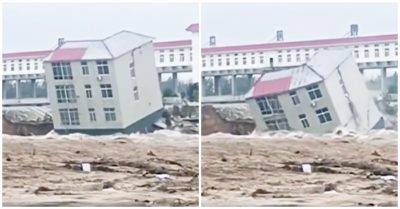 Video khoảnh khắc ngôi nhà 3 tầng đổ sập xuống sông trong tích tắc sau khi hồ chứa xả lũ