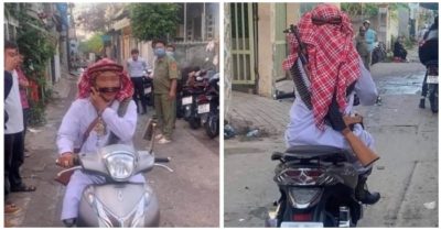 Thực hư hình ảnh dân quân đứng nhìn người đàn ông cải trang đạo Hồi chạy xe qua chốt ở Cần Thơ