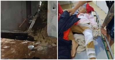 Sạt lở núi trong đêm làm sập tường nhà dân, khiến một bé trai bị gãy chân