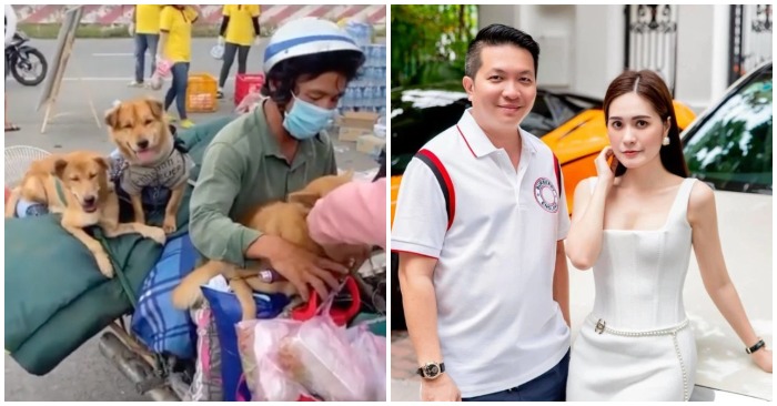 Vợ chồng Đoàn Di Băng giúp đỡ chủ nhân đàn chó bị tiêu huỷ tại Cà Mau (ảnh Facebook nhân vật).