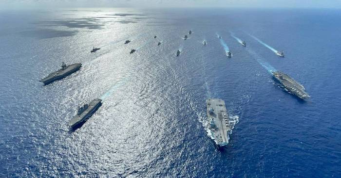 Các lực lượng Ngũ Cường (Singapore, Malaysia, Anh, Úc, New Zealand) trình diễn lực lượng ở Biển Đông vào đầu tháng 10 năm 2021. Ảnh minh họa của Bộ Quốc phòng New Zealand