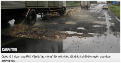 Đoạn đường Phó Chủ nhiệm UBKT Đông Hoà gặp nạn tử vong bị hư hỏng nặng, xuất hiện nhiều ổ gà
