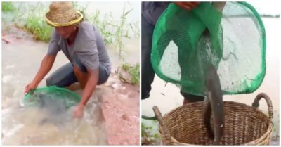 Video: Người đàn ông bắt cá mỏi tay khi nước lũ lên