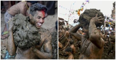 Video: Kỳ lạ người Ấn Độ chen nhau ném phân bò lên người