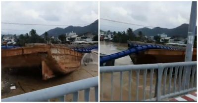 Video: Hiện trường sà lan trôi trong lũ, đánh sập đường ống cấp nước sinh hoạt