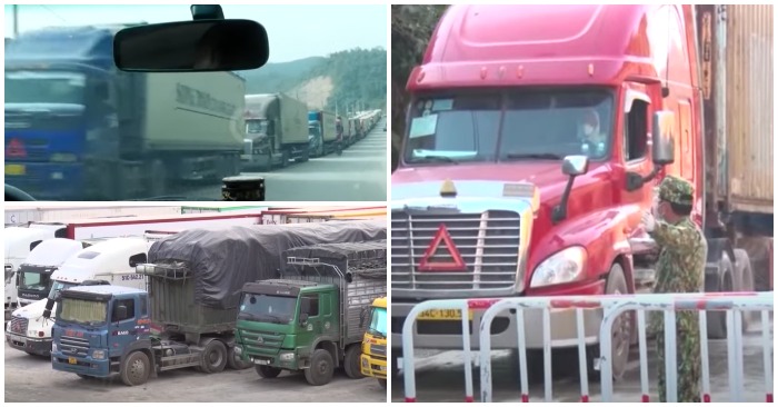 Hàng nghìn xe tải chở hàng từ Việt Nam chờ thông quan sang Trung Quốc